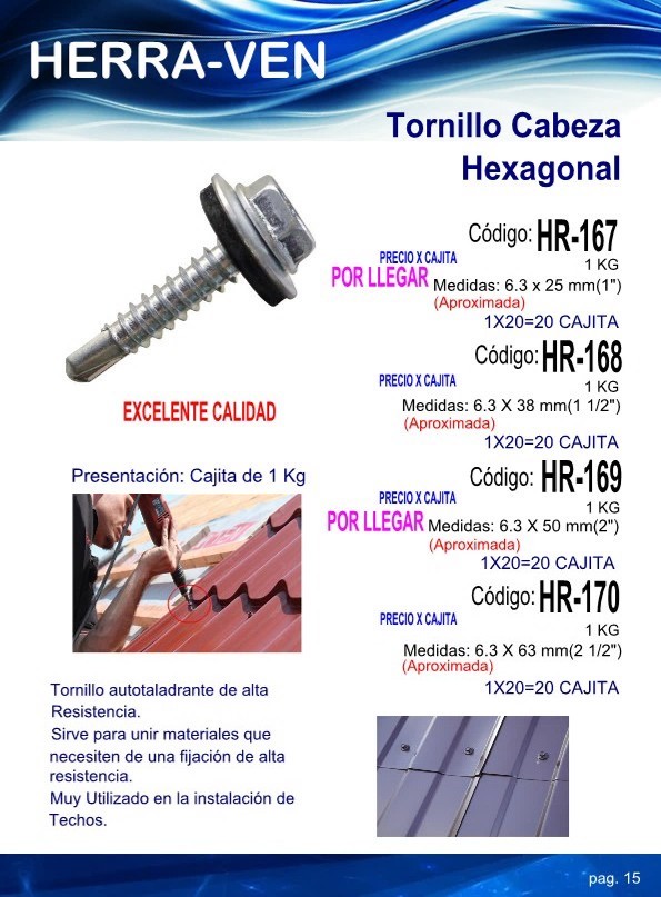 Tornillos hex 6.3 X 50 - 2  1Kg (96 und aprox)