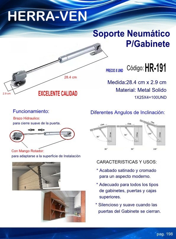 SOPORTE NEUMATICO P/ GABINETE 28,4X2,9CM - 120TN