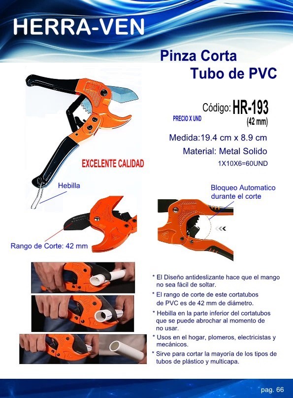 PINZA CORTA TUBOS 19X8CM - ACERO INOX - MAX 4,2CM