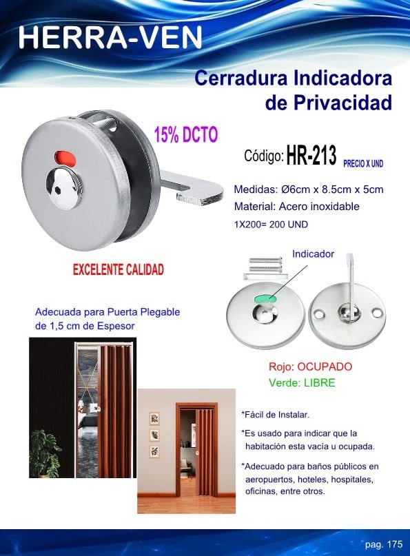 CERRADURA C/INDICADORA PRIVACIDAD 6x8,5cm ACERO INOX