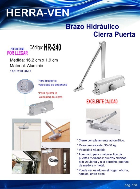 BRAZO HIDRAULICO AJUSTABLE MAX 60KG ALUM 16X1,9CM