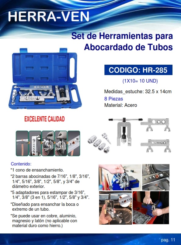 SET HERRAMIENTAS P/ABOCARDADO DE TUBOS COBRE-ALUM-LATON - 8P
