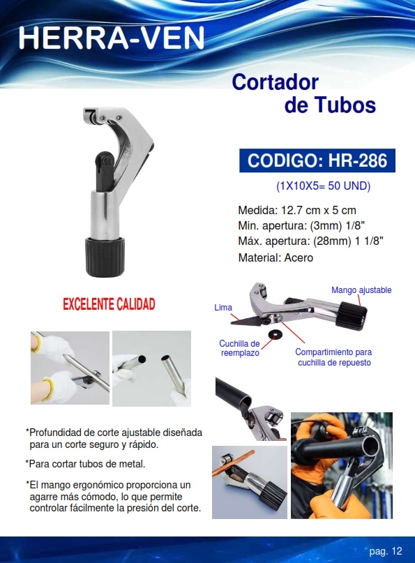 CORTADOR TUBOS METALICOS - ACERO - 3 A 28MM - 12X5CM