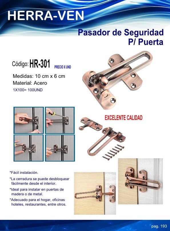 PASADOR DE SEGURIDAD P/PUERTA ACERO 10X6CM