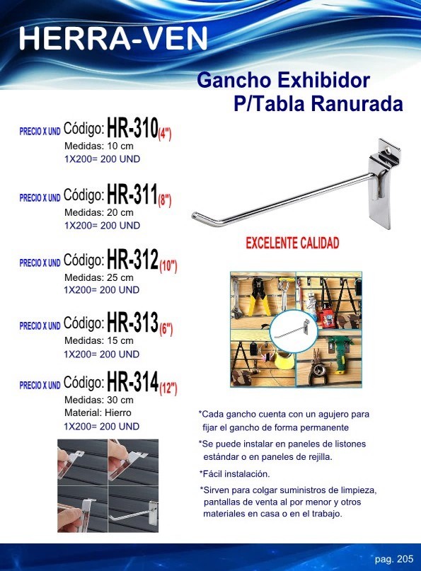 GANCHO 10x25CM EXH P/TABLA RANUR