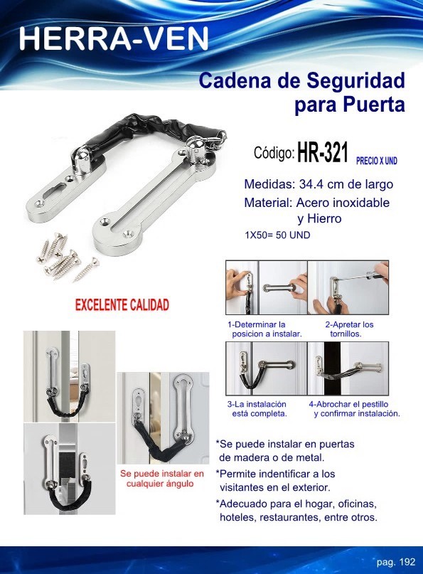 CADENA SEGURIDAD P/PUERTA 34CM ACERO INOX