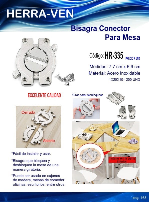 BISAGRA CONECTOR P/MESA ACERO 7,7X6,9CM