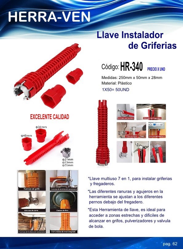 LLAVE PLAST P/INSTALAR GRIFERIAS 7 EN 1 - 25X5X28CM