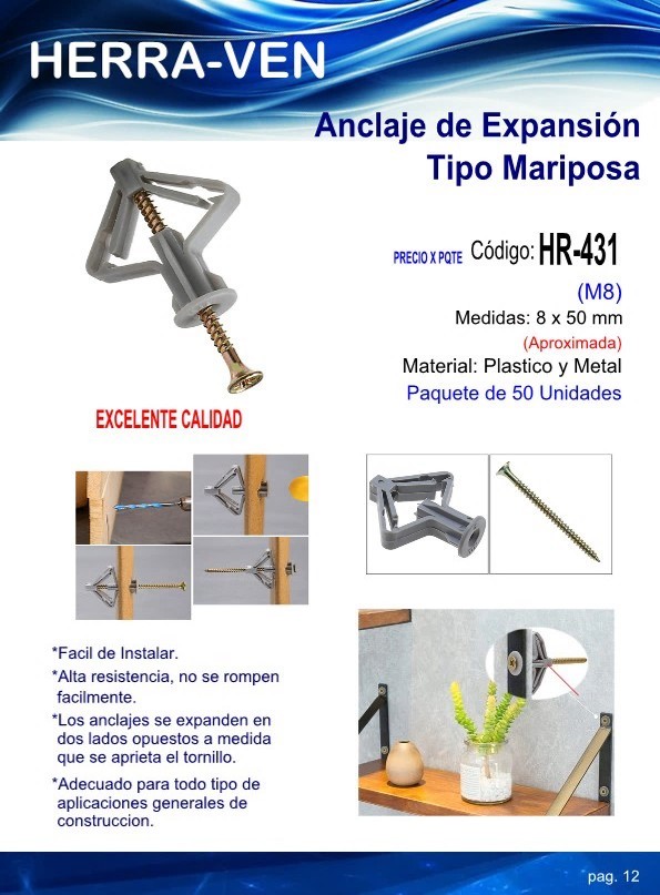 ANCLAJE EXPANSION TIPO MARIPOSA (50pares)