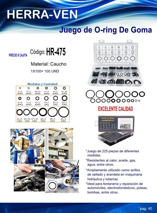 JUEGO DE O-RING DE GOMA 225 PZAS