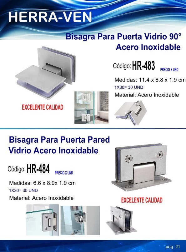 BISAGRA P/PUERTA PARED VIDRIO 6,6X8,9X1,9CM ACERO INOX