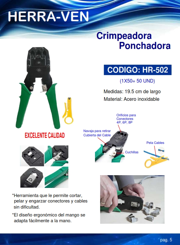 CRIMPEADORA PONCHADORA - ACERO - 19,5CM - 4 - 6 - 8 PINES