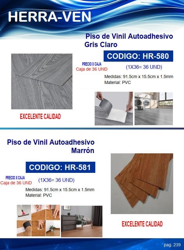 VINIL P/PISO AUTOADH MARRON - CAJA 36UND - PVC - 91X15CM