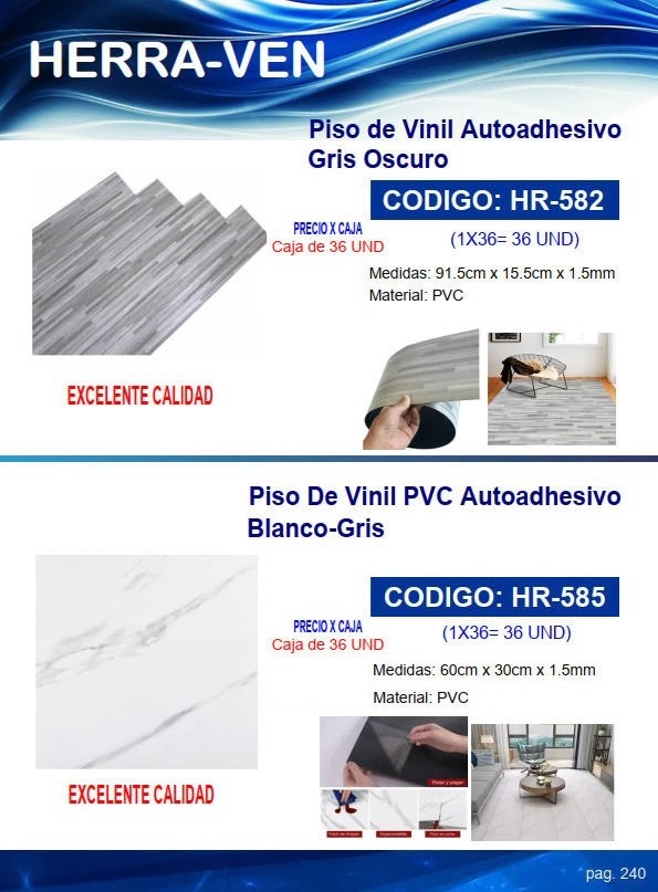 VINIL P/PISO AUTOADH BLANCO GRIS - CAJA 36UND - PVC - 60X30C