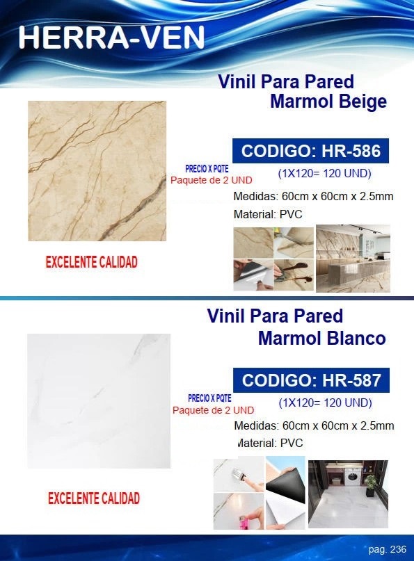 VINIL P/PARED MARMOL BEIGE (2UND) - PVC - 60X60CM