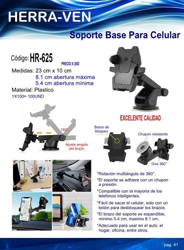SOPORTE BASE CELULAR PLAST  180G - 23X10CM