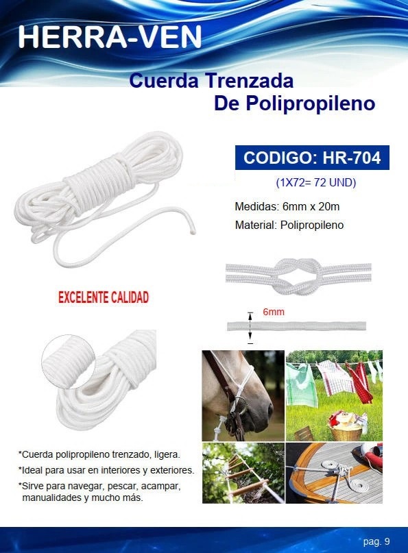 CUERDA TRENZADA DRIZA POLIPROPILENO 6MM X 20MTS