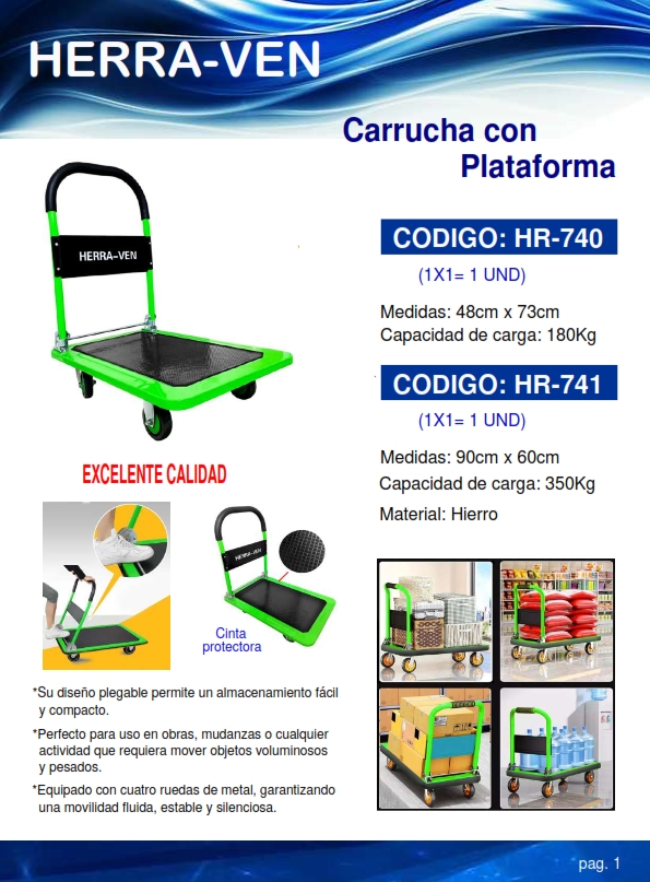 CARRUCHA C/PLATAFORMA 180KG - PLEGABLE - 48X73CM