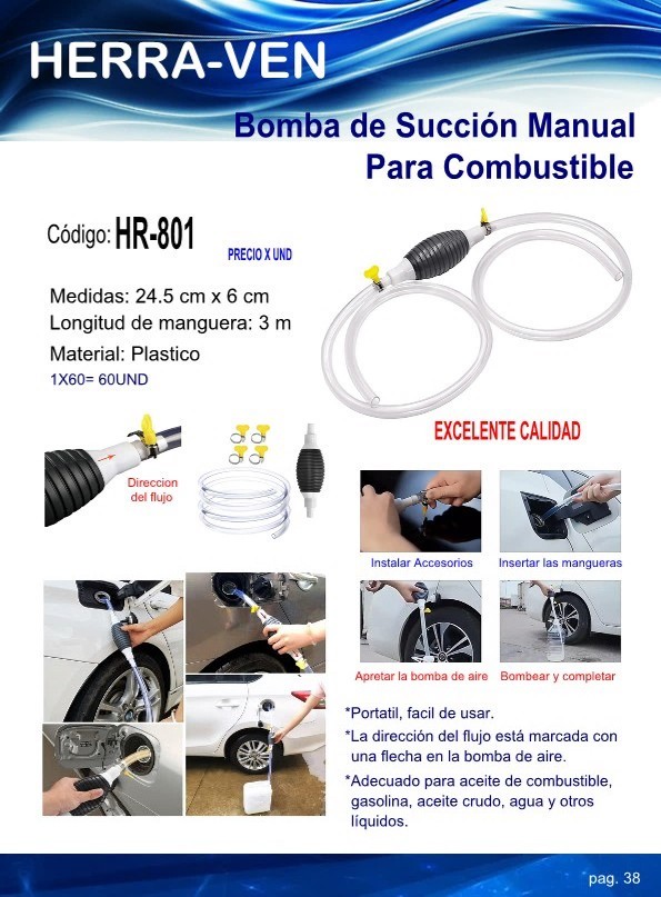 BOMBA SUCCION MANUAL P/COMBUSTIBLE 3MTS