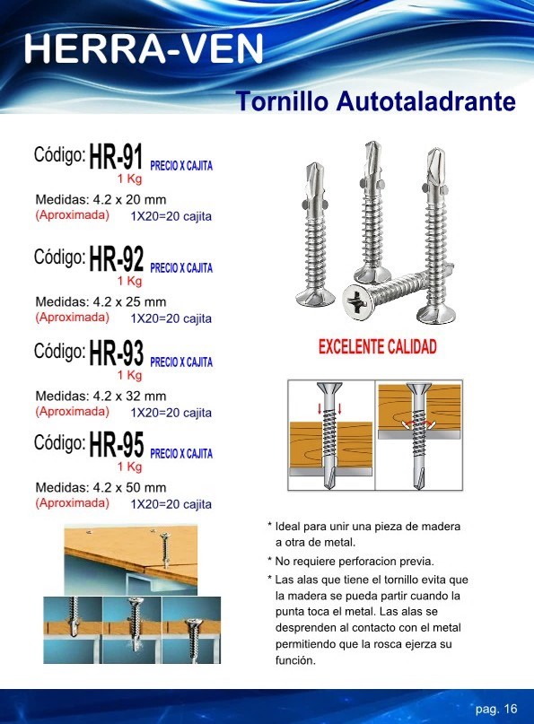 TORNILLO AUTOTALADRANTE (4.2 x 20 mm)(1kg) (670 und aprox)