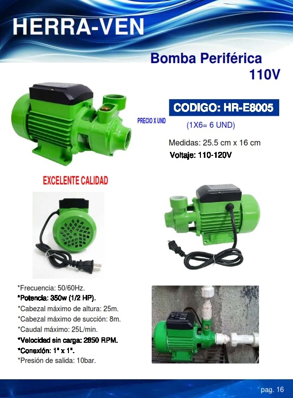 BOMBA PERIFER - 110V - 1/2 HP - 1"X1" - 350W - 2850RPM - 25L