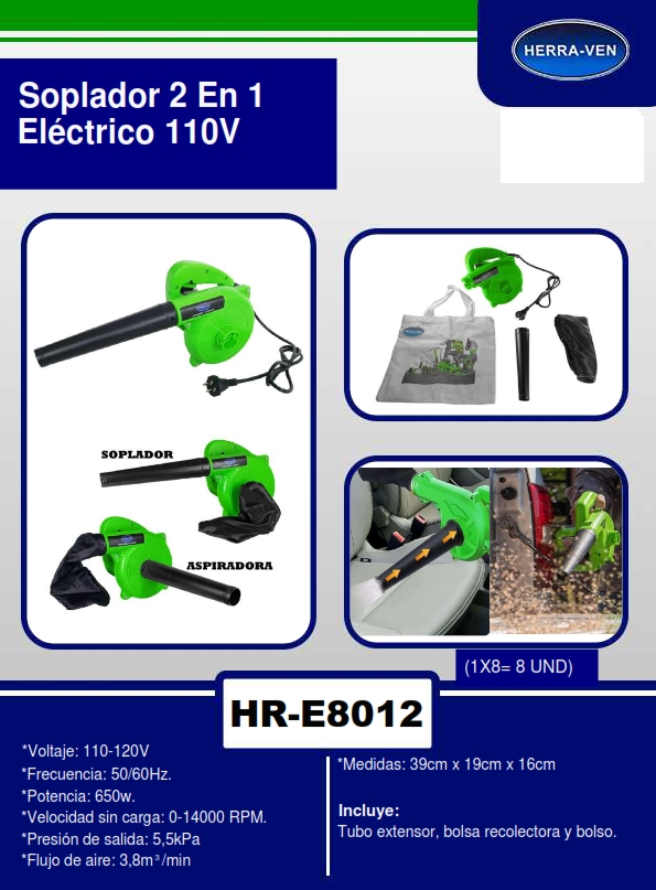 SOPLADOR 2 EN 1 - 650W - 14000RPM - 110V