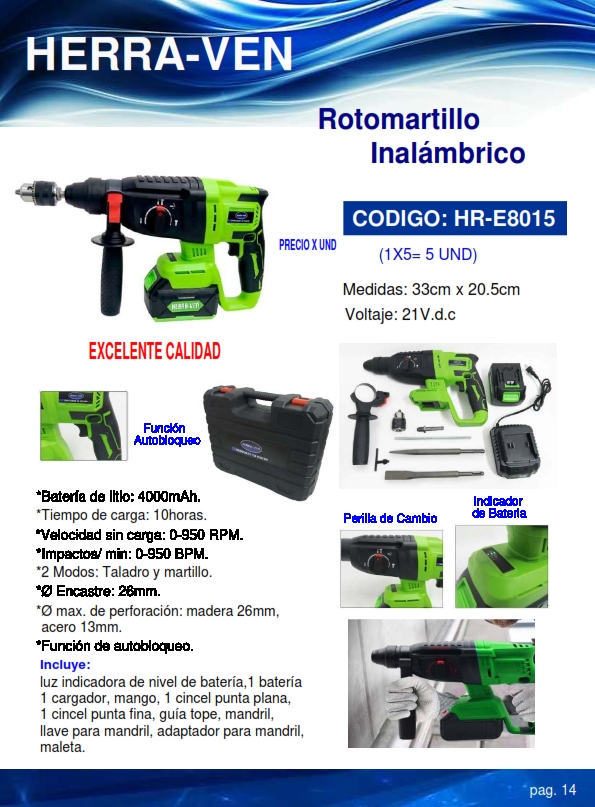 ROTOMARTILLO INALAM 21VDC - 26MM- 4000MAH - 950RPM - 10HRS C