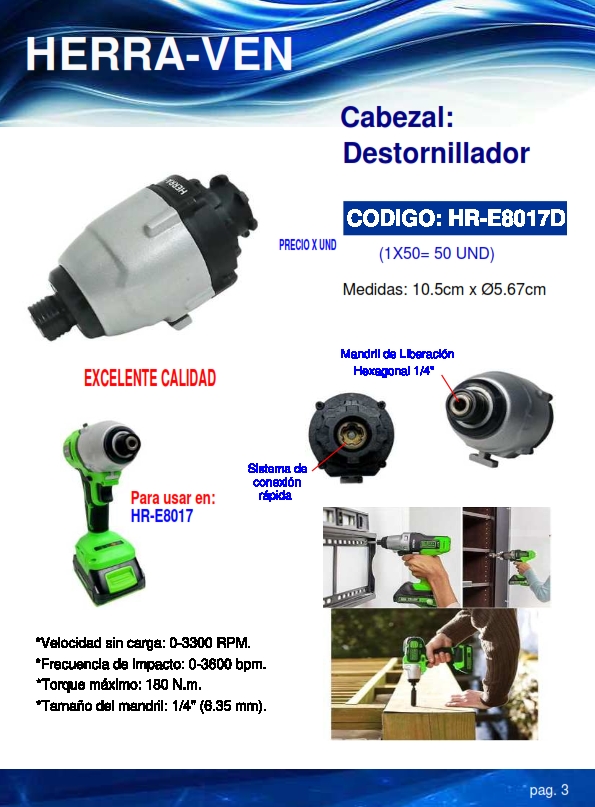 CABEZAL DESTORNILL 1/4 - 180 n.m - 3300 RPM - 3600 BPM IMPAC