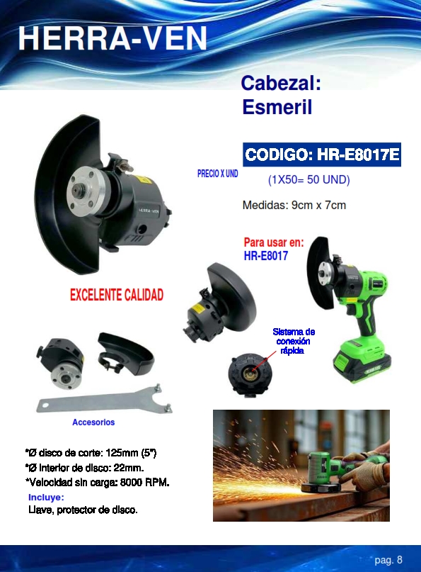 CABEZAL ESMERIL 5"- 8000 RPM - INCL ACCES - JUNTO 8017
