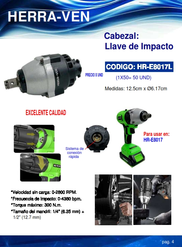 CABEZAL LLAVE IMPACT 1/4 - 300 n.m - 2800 RPM - 4380 BPM IMP