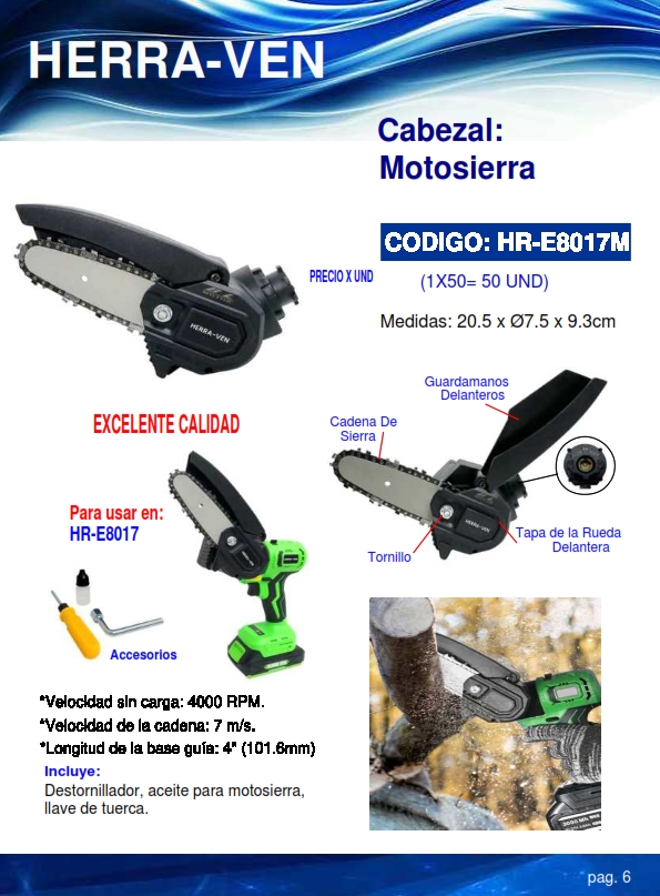 CABEZAL MOTO SIERRA 4" - 4000 RPM - INCL ACCES - JUNTO 8017