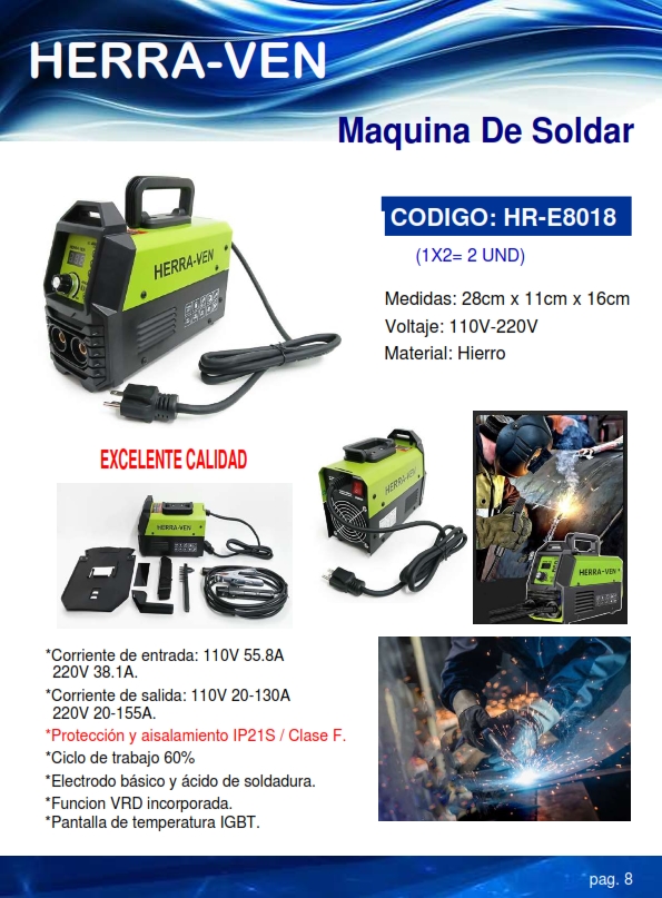 MAQUINA DE SOLDAR 110V - 220V - 155A - FUNCION VRD - IGBT - 