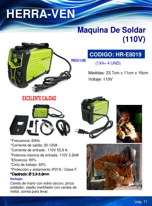 MAQUINA DE SOLDAR 110V - 120A - CICLO 60% - IP21S - CLASE F 