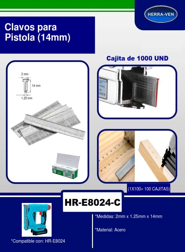GRAPAS TIPO "T" P/PISTOLA - 14MM - CAJA 1000UND