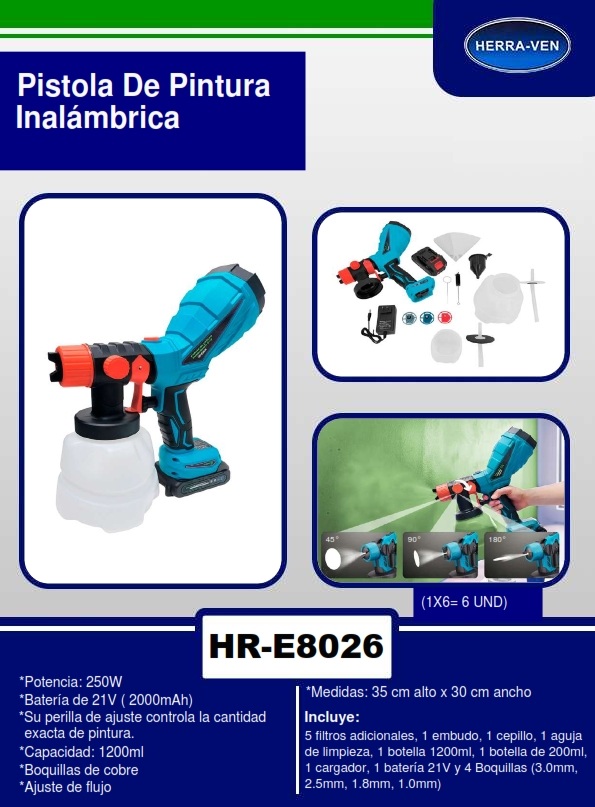 PISTOLA P/PINTAR 21V - 250W - 1200ML - AJUSTE FLUJO - BAT Y 