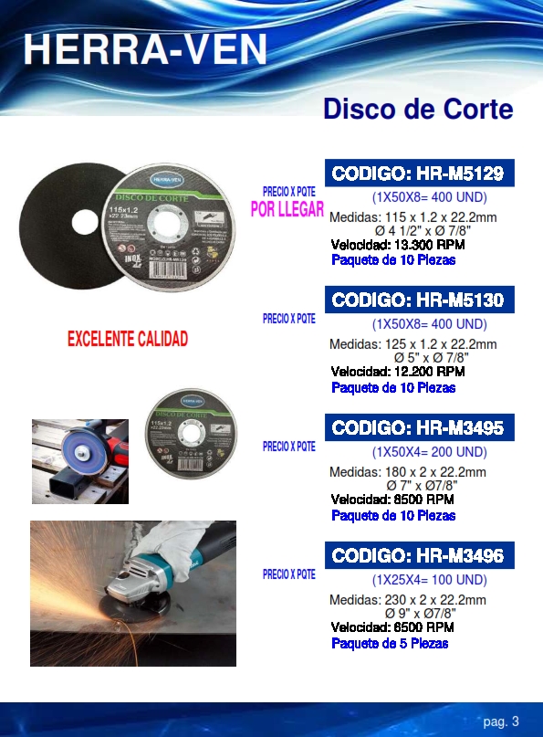 DISCO CORTE METAL 230X2X22,2MM - 5UND - PLANO - 9"X7/8 - 650