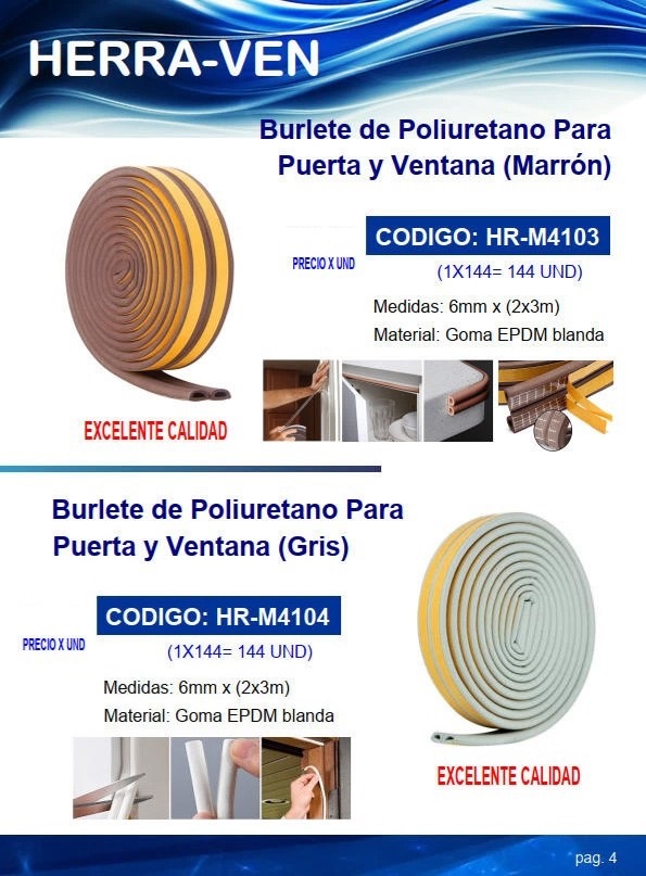 BURLETE POLIURETANO P/PUERTA Y VENTANA (MARRÓN) - 6MMx3M - G