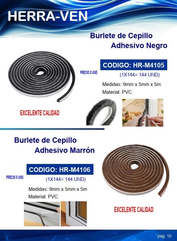 BURLETE D/CEPILLO ADHESIVO MARRON - PVC - 0.9X0.5CM X 5MTS