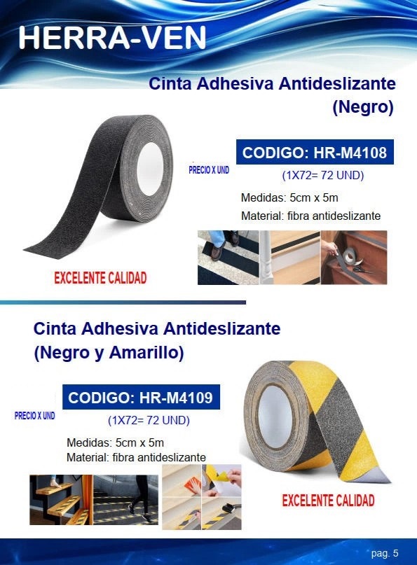 CINTA ADHESIVA ANTIDESLIZANTE (NEGRO) - FIBRA - 5CMX5MTS