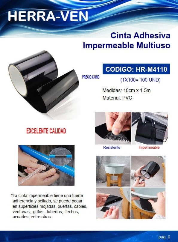 CINTA ADHESIVA IMPERMEABLE MULTIUSO - PVC - 10CMx1,5MTS