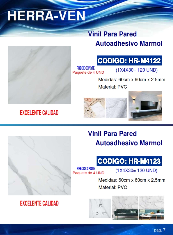 VINIL P/PARED MARMOL GRIS SUAVE (4UND) - PVC - 60X60CMX2,5MM