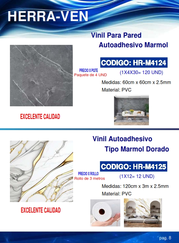 VINIL P/PARED MARMOL GRIS OSCURO (4UND) - PVC - 60X60CMX2,5M