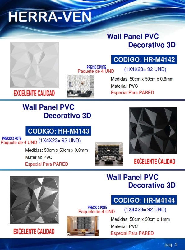 WALL PANEL PVC 3D - TRIANG PLATA - 50X50CM - P/PARED - (4UND