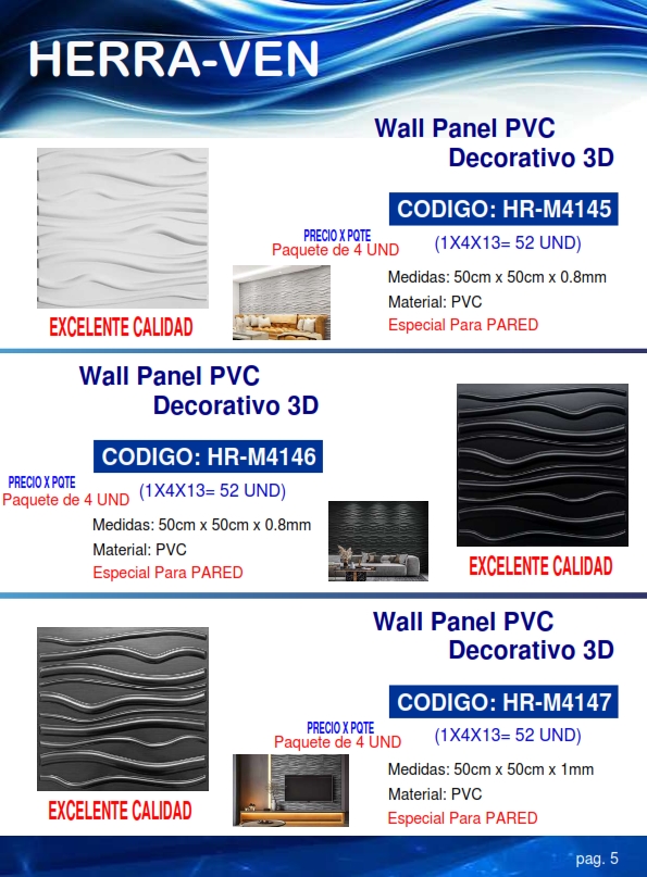 WALL PANEL PVC 3D - ONDUL NEGRO - 50X50CM - P/PARED - (4UND)