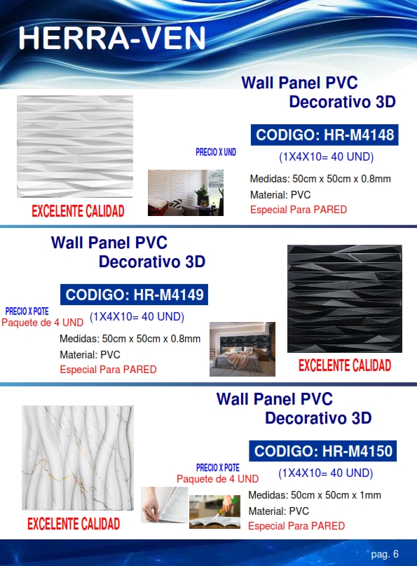 WALL PANEL PVC 3D - TABLILL BLANCO - 50X50CM - P/PARED - (4U