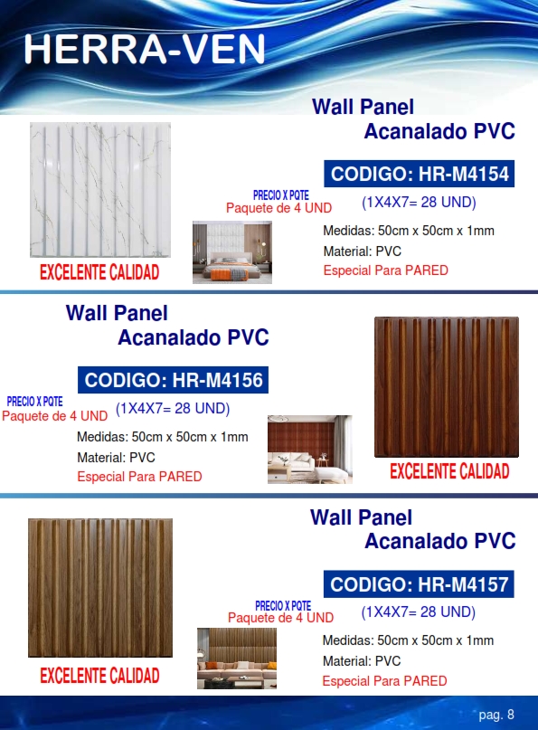 WALL PANEL PVC 3D - ACANALADO MARRON - 50X50CM - P/PARED - (