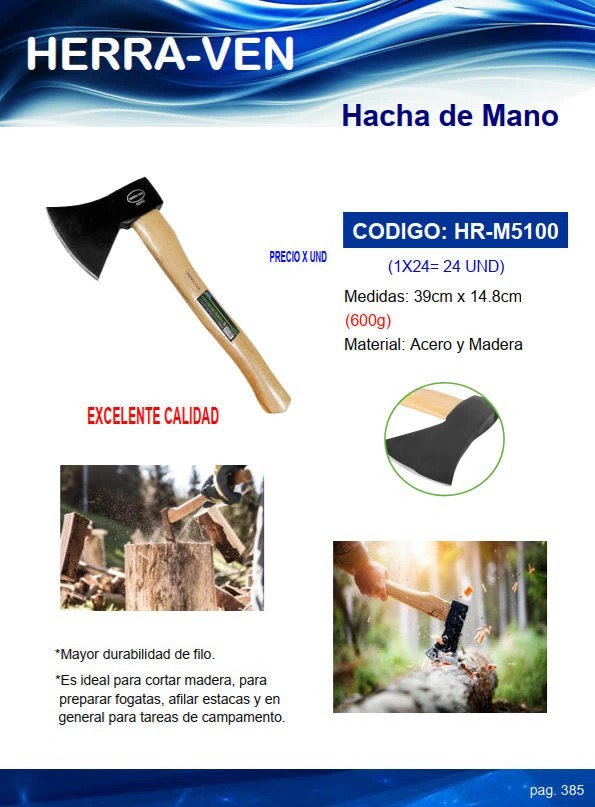 HACHA MANO (600gr) - M/MADERA - 39X14CM