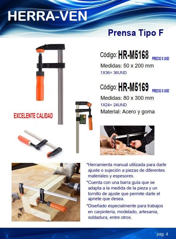 PRENSA TIPO F 8x30CM ACERO Y GOMA