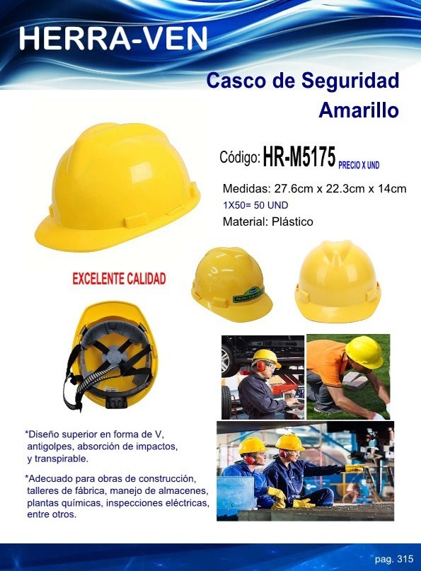 CASCO D/SEGURIDAD AMARILLO PLAST 27X22CM