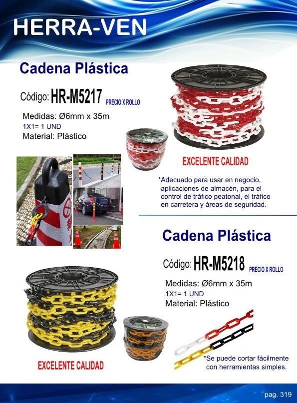 CADENA PLASTICA (Ø6mmX35m) COLOR ROJO Y BLANCO